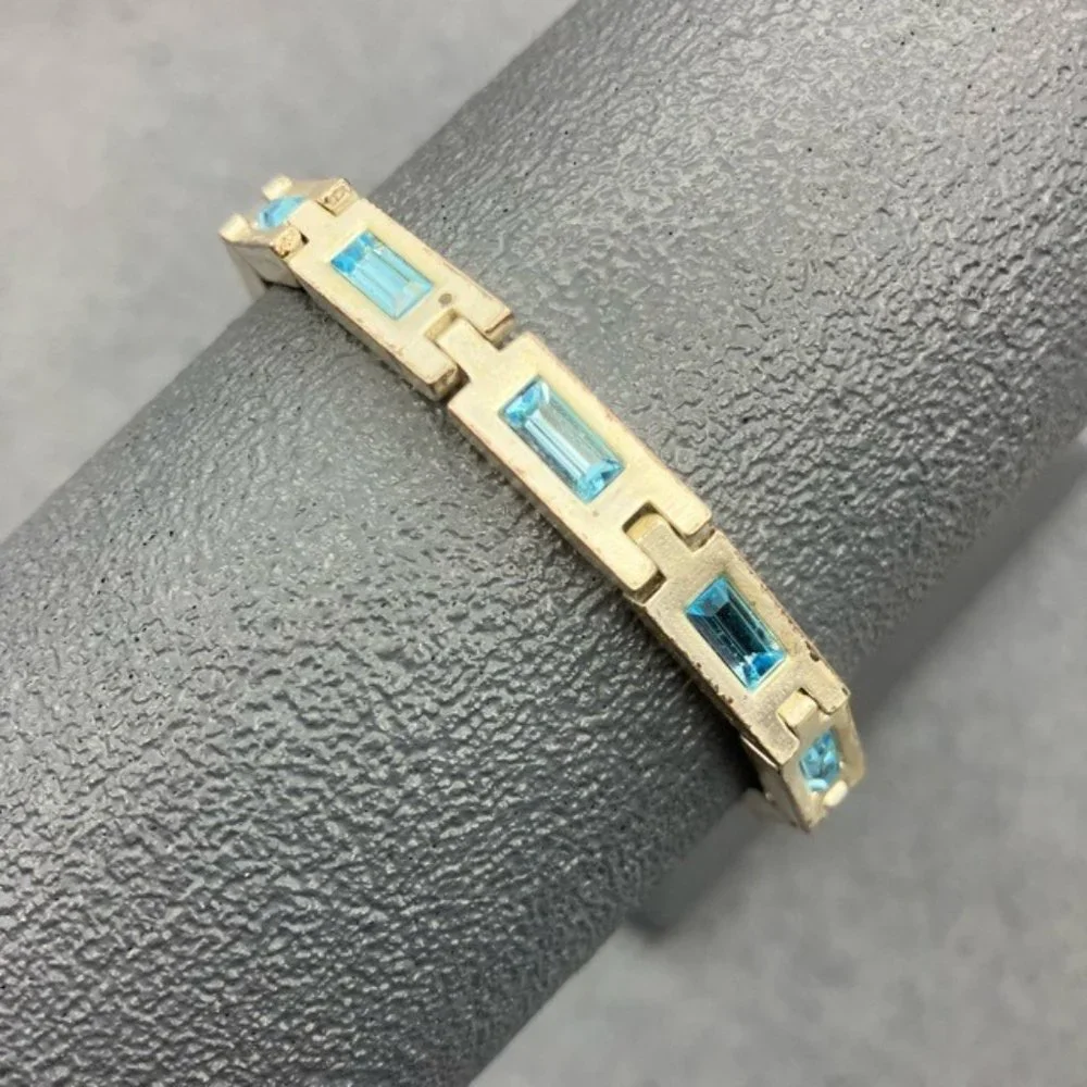 Dyrberg/Kern Bracelet As Is Silver Rectangle Blue Rhinestone Snap Closure Retro - Picture 2 of 9